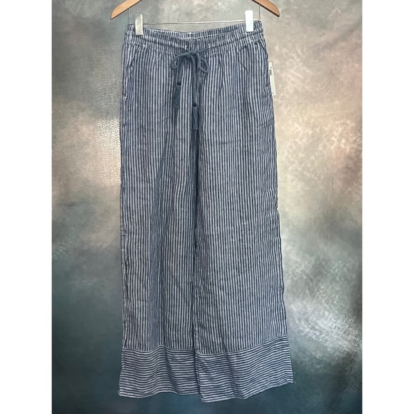 Lauren Ralph Lauren Pants - Lauren Ralph Lauren Blue White Striped Linen Wide Leg Pants Drawstring Small NWT